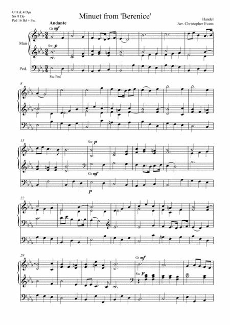 Free Sheet Music Minuet From Berenice Arranged For Organ Solo