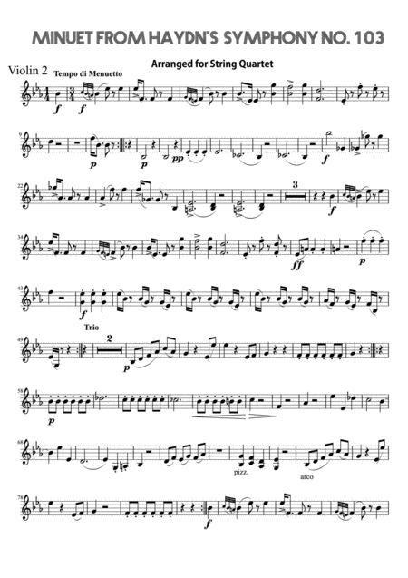 Free Sheet Music Minuet From Haydns Symphony No 103 Second Violin