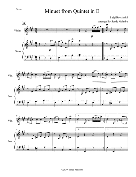 Minuet From Quintet In E By Boccherini Sheet Music