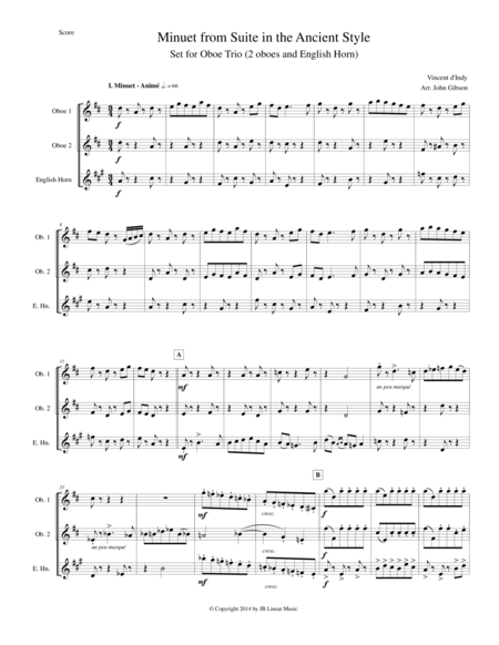 Minuet From Suite In Ancient Style For Oboe Trio 2 Oboes And English Horn Sheet Music