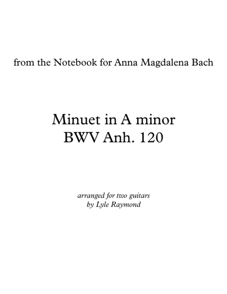 Minuet In A Minor Bwv Anh 120 For Two Guitars Sheet Music