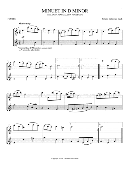 Minuet In D Minor From Anna Magdalena Notebook Sheet Music