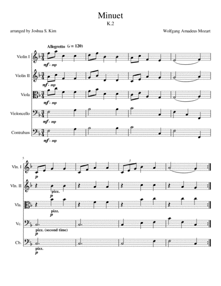 Minuet In F For String Orchestra K 2 Sheet Music