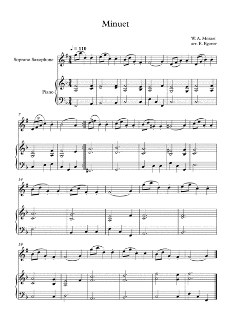 Minuet In F Major Wolfgang Amadeus Mozart For Violin Piano Sheet Music