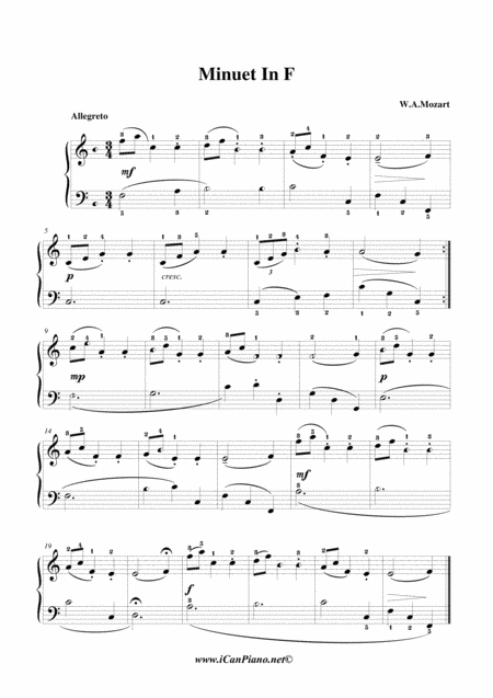 Free Sheet Music Minuet In F Mozart Icanpiano Style