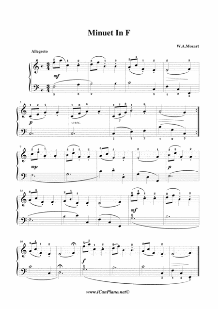 Minuet In F Mozart Icanpiano Style Sheet Music