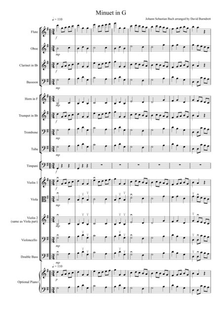 Minuet In G By Bach For School Orchestra Sheet Music