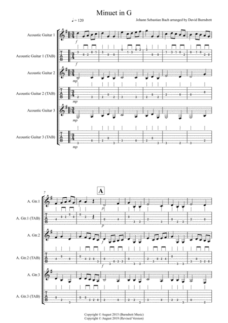 Free Sheet Music Minuet In G For Guitar Trio