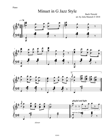 Minuet In G Jazz Style Sheet Music