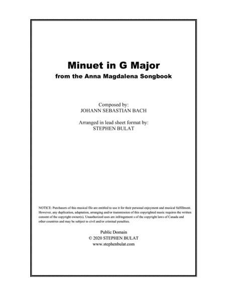 Free Sheet Music Minuet In G Major Bach Lead Sheet In Original Key Of G