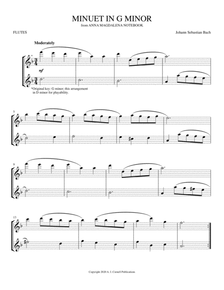 Free Sheet Music Minuet In G Minor From Anna Magdalena Notebook