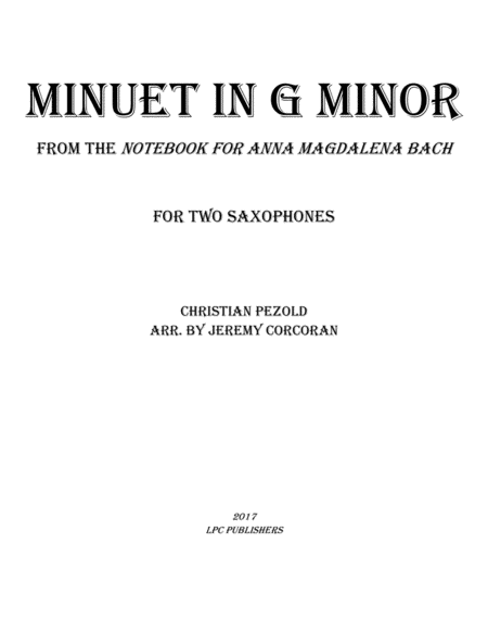 Minuet In G Minor From The Notebook For Anna Magdelena Bach Sheet Music