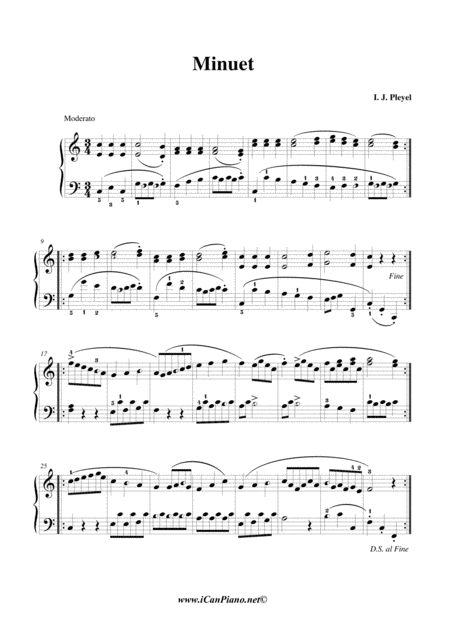 Free Sheet Music Minuet Pleyel Icanpiano Style