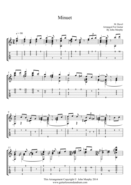 Minuet Ravel For Guitar Sheet Music