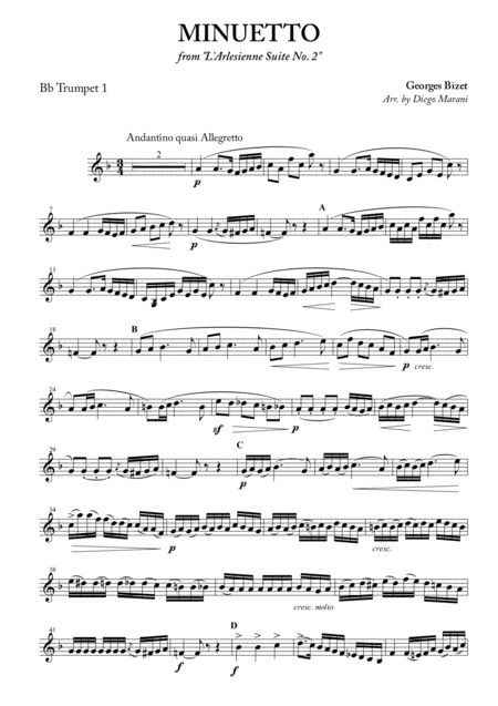 Minuetto From L Arlesienne Suite No 2 For Brass Quartet Sheet Music