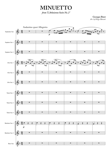 Minuetto From L Arlesienne Suite No 2 For Saxophone Ensemble Sheet Music