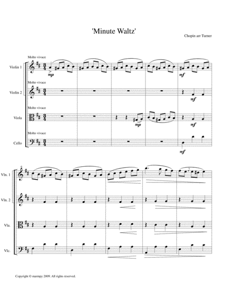 Minute Waltz By Chopin Arranged For String Quartet Sheet Music