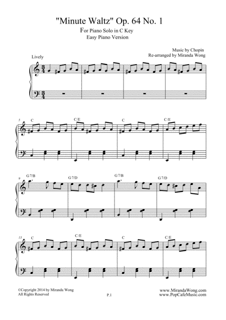 Minute Waltz In C By Chopin Easy Piano Solo Sheet Music