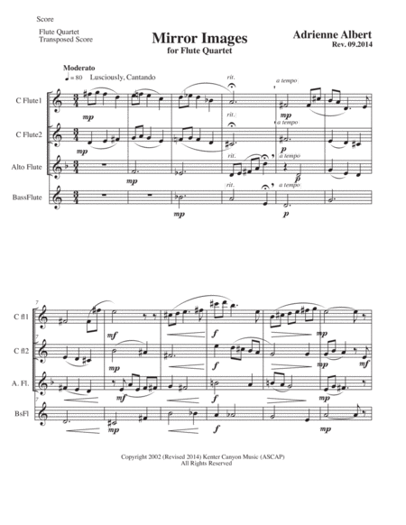 Mirror Images For Flute Quartet Sheet Music