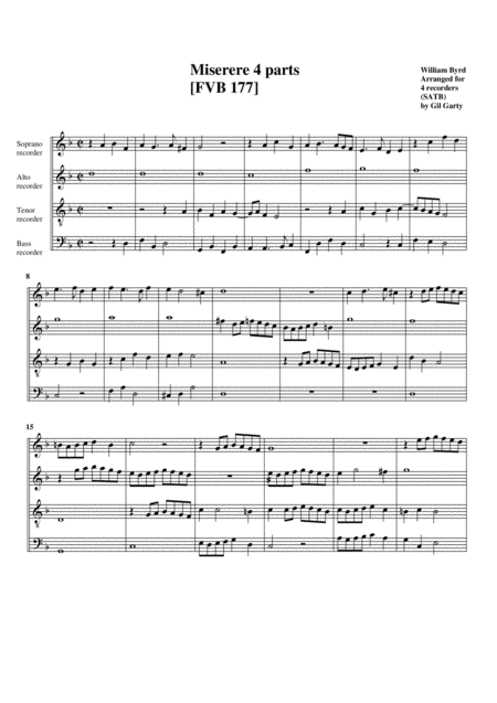 Free Sheet Music Miserere 4 Parts Fvb 177 Arrangement For 4 Recorders