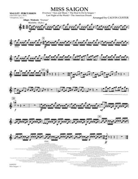 Miss Saigon Arr Calvin Custer Mallet Percussion Sheet Music