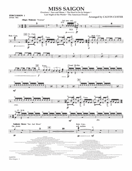 Miss Saigon Arr Calvin Custer Percussion 1 Sheet Music