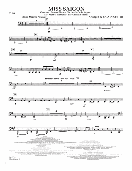 Miss Saigon Arr Calvin Custer Tuba Sheet Music