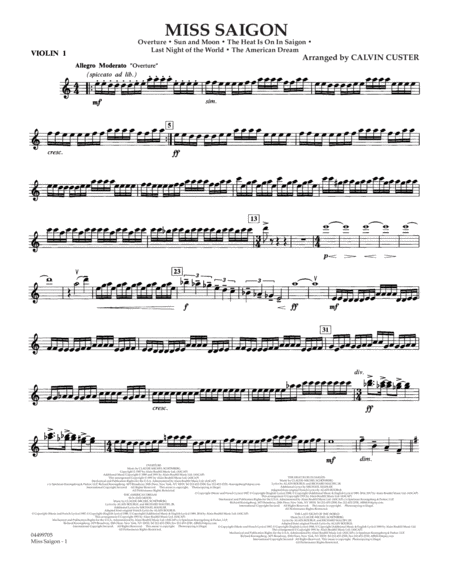 Miss Saigon Arr Calvin Custer Violin 1 Sheet Music