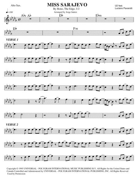 Free Sheet Music Miss Sarajevo Alto Sax