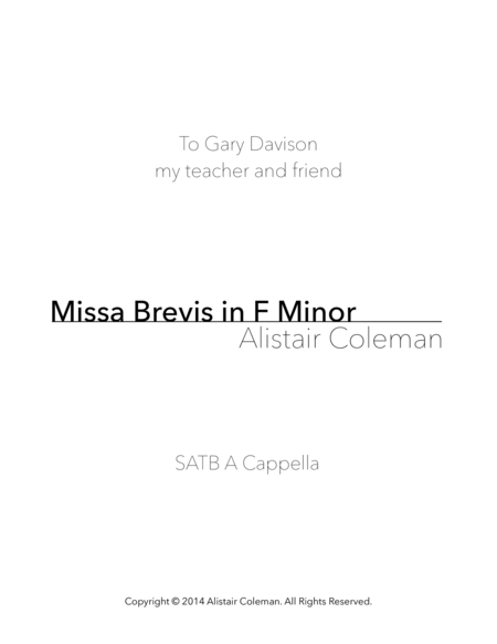 Missa Brevis In F Minor Sheet Music