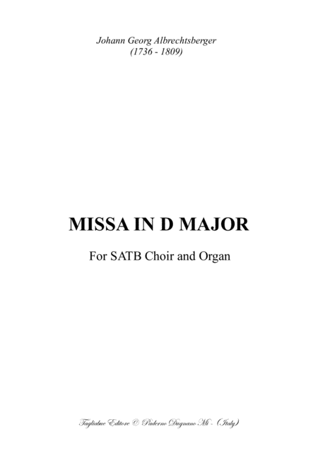 Free Sheet Music Missa In D Major Albrechtsberger J G For Satb Choir And Organ With All Separate Parts