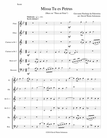 Free Sheet Music Missa Tu Es Petrus Mass On Thou Art Peter Arranged For Wind Sextet Wind Quintet With Additional Clarinet