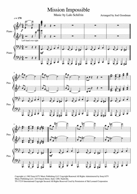 Mission Impossible 4 Hands 1 Piano Duet Sheet Music