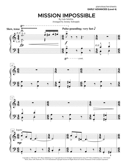 Free Sheet Music Mission Impossible Intermediate Level 4