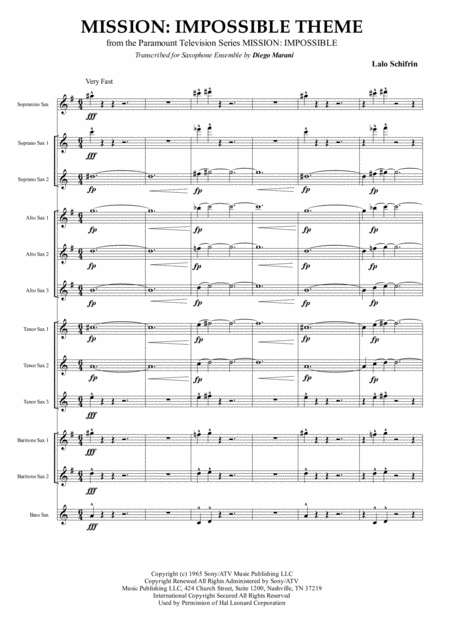 Free Sheet Music Mission Impossible Theme For Saxophone Ensemble