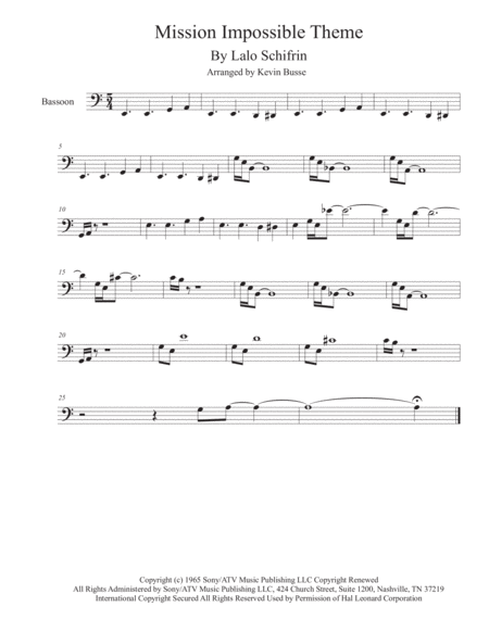 Mission Impossible Theme From The Paramount Television Series Mission Impossible Bassoon Sheet Music