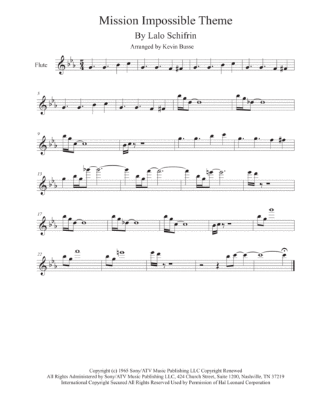 Mission Impossible Theme From The Paramount Television Series Mission Impossible Flute Sheet Music