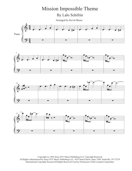 Mission Impossible Theme From The Paramount Television Series Mission Impossible Piano Sheet Music