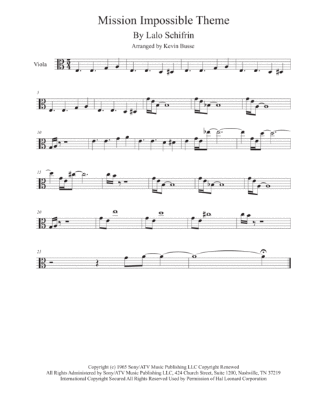 Mission Impossible Theme From The Paramount Television Series Mission Impossible Viola Sheet Music