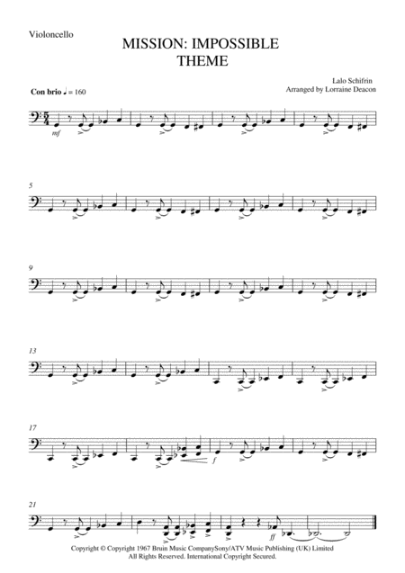 Mission Impossible Theme String Duo Violin Cello Sheet Music