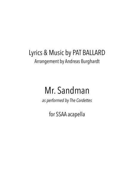 Mister Sandman For Choir Ssaa Acapella Sheet Music
