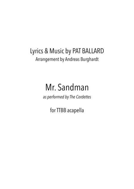 Mister Sandman For Choir Ttbb Acapella Sheet Music