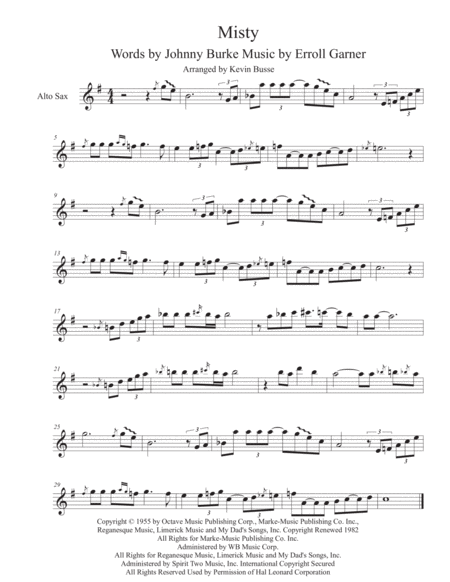 Misty Alto Sax Solo Sheet Music