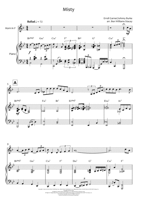 Misty For Horn And Piano Sheet Music