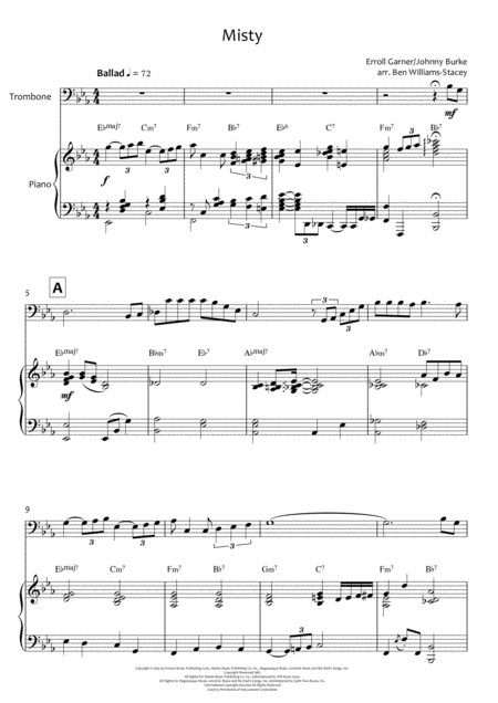 Misty For Trombone And Piano Sheet Music