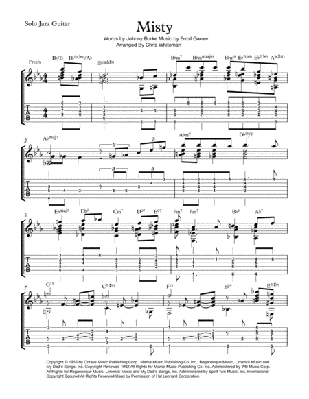 Misty Jazz Guitar Chord Melody Sheet Music