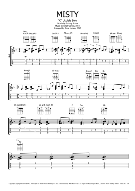 Free Sheet Music Misty Ukulele Solo