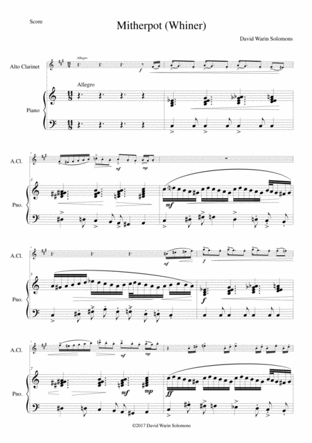 Free Sheet Music Mitherpot Or Whiner Or Snowflake For Alto Clarinet And Piano