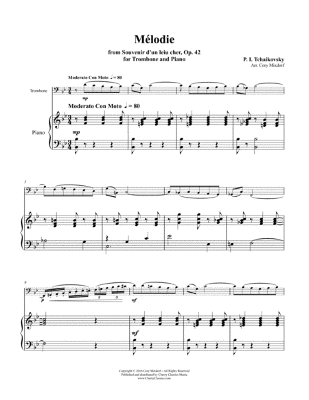 Mlodie From Op 42 For Trombone And Piano Sheet Music