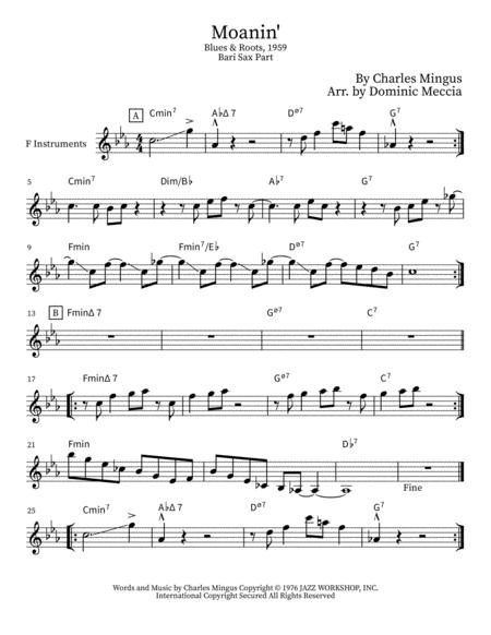 Free Sheet Music Moanin Bari Sax Part F Instruments